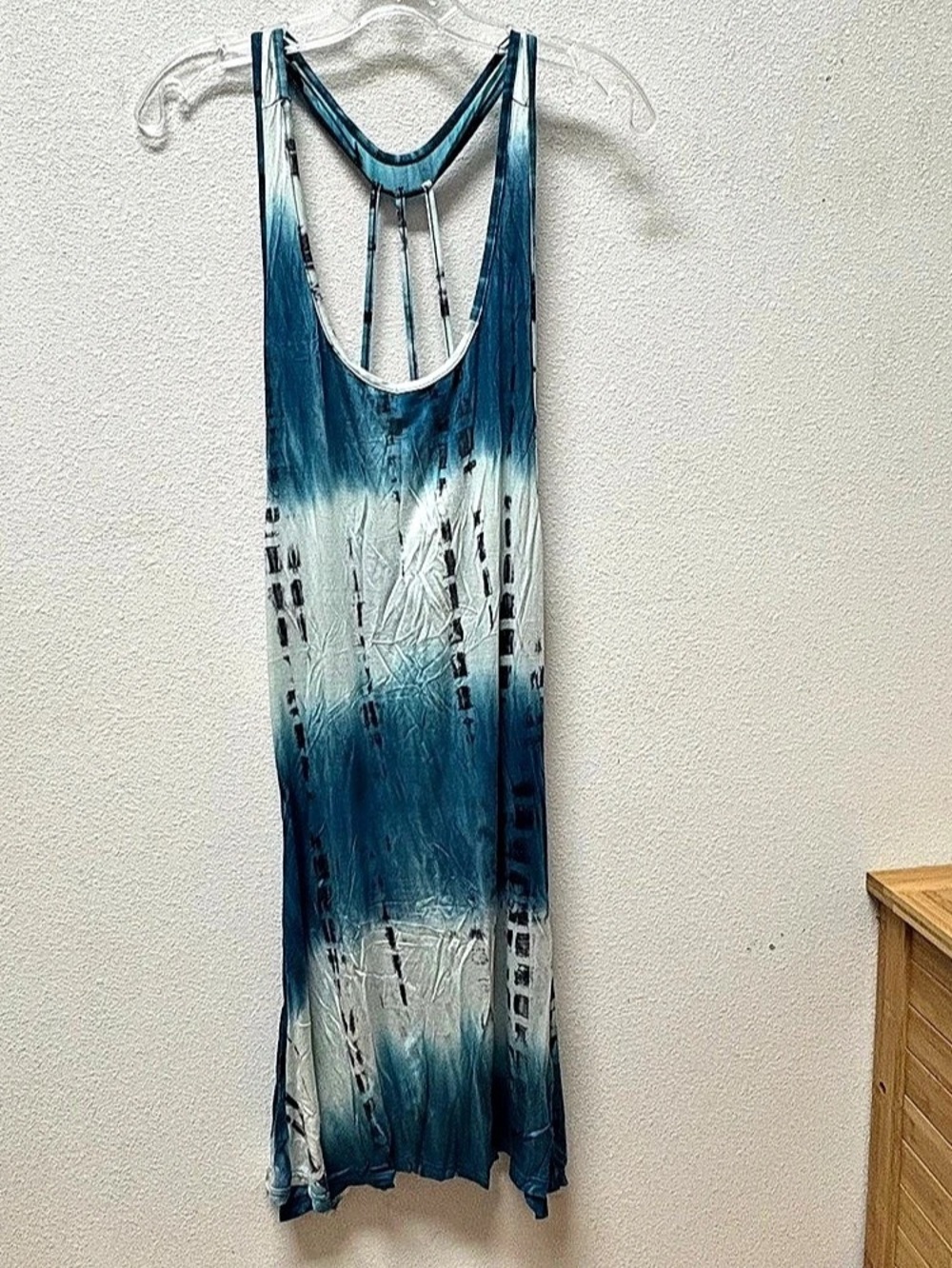 INGEAR Resort Blue & White Tie Dye Racerback Dress M Medium Vacation Cover Up